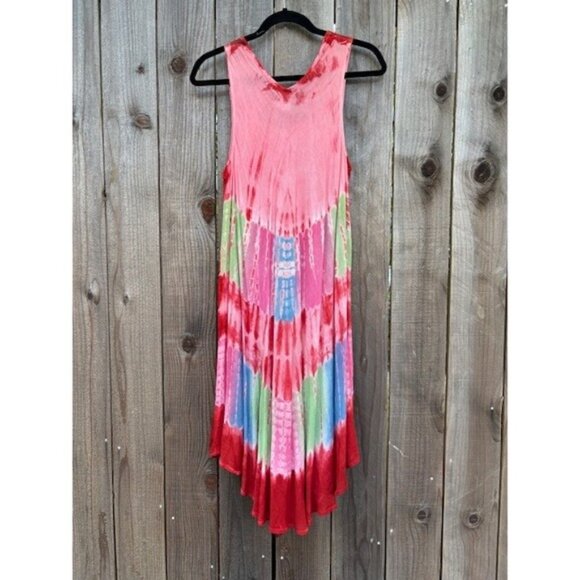 Tie Dye Dress Viscose Sleeveless Midi Dress Casual Beach Cover Up Free Size - Picture 2 of 3